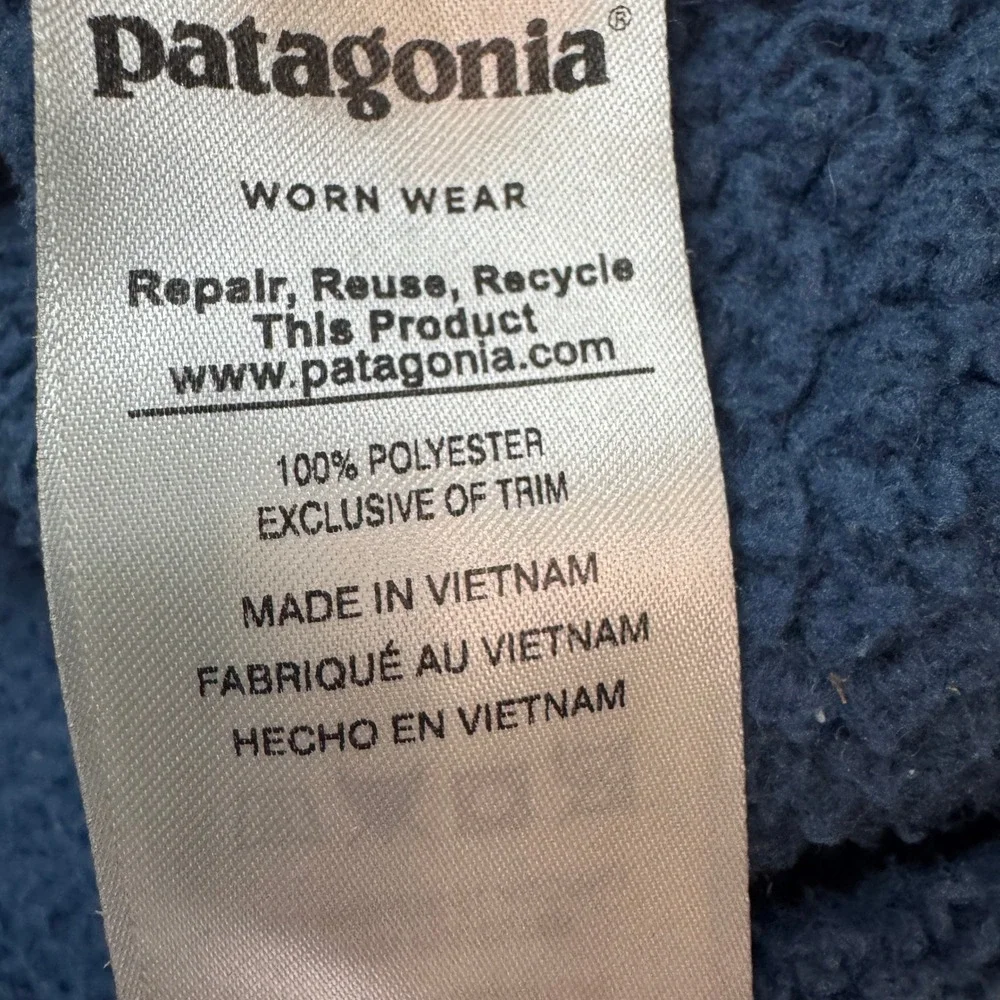 Patagonia Girls Sz 10 Los Gatos Hooded Jacket Blue Sherpa Fleece Full Zip Size M